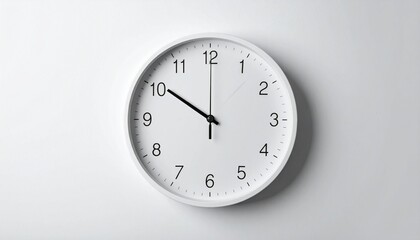 White wall clock with black hands and Arabic numerals showing 10:55, clean minimal design on light background.