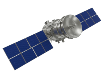 Isolated satellite spacecraft with solar panels, communication antenna for space exploration
