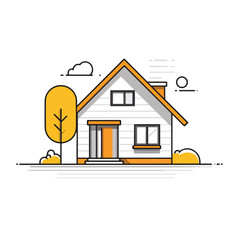 Elegant Cottage Line Art Illustration