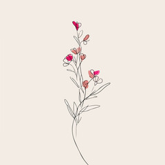 Elegant Wildflower Sprigs Minimal Line Art