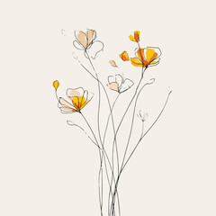 Elegant Wildflower Sprigs Minimal Line Art