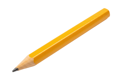 Isolated yellow-painted pencil, graphite point sharpened, writing instrument for school or office