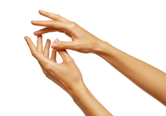 Isolated hands with fingers intertwining, showing gestures, communicating and demonstrating