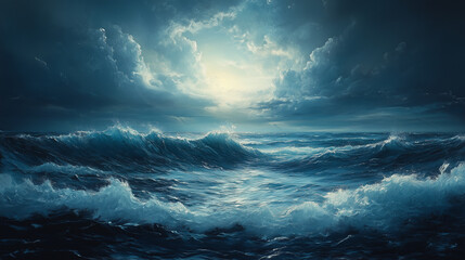 sea wave during storm in the ocean with big clouds