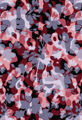 Abstract solid vector textile design, arrangement with silhouetted tiger skin and cherry flower mixed, all-over seamless pattern with red and gray tone color illustration, digital image prints