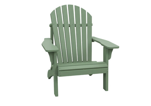 Isolated light green Adirondack chair for outdoor seating, on display ready for relaxation