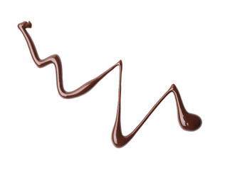 Sample of tasty melted chocolate isolated on white, top view