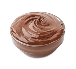 Tasty melted chocolate in bowl isolated on white