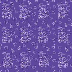 Seamless pattern with a cute panda and a balloon. Vector festive background for a birthday party.