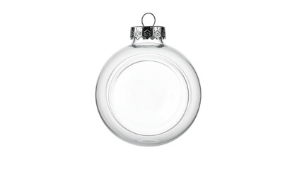 Clear glass Christmas ornament with silver top on black background