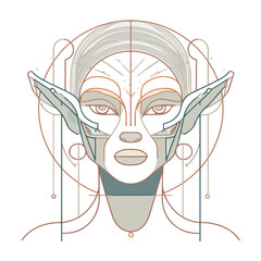 Elegant Elf Line Art in Flat Vector Style