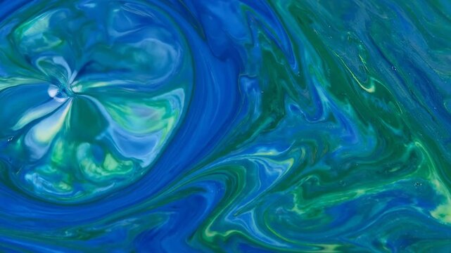 Abstract Blue and Green Liquid Marble Flowing Seamlessly Looping Video Background serene, vibrant, website