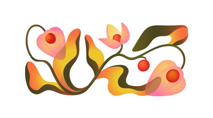 Gradient Golden berries plant with leaves. Groundcherries, Physalis with fruit and foliage. Botanical composition with blooming autumn nature. Flat isolated vector illustration on white background