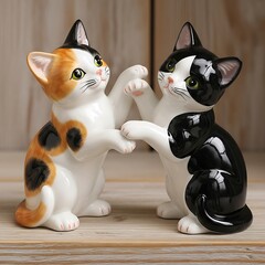 Charming Ceramic Cats - A Playful Duo in Detailed Focus.
