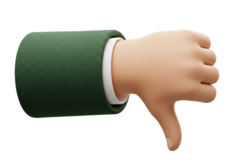 Isolated thumbs down gesture from sleeve, dislike of quality or service with negative reaction