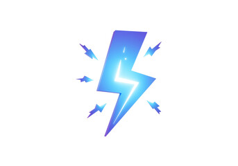 Isolated lightning bolt illustration with electrical sparks, blue gradient and 3D rendering