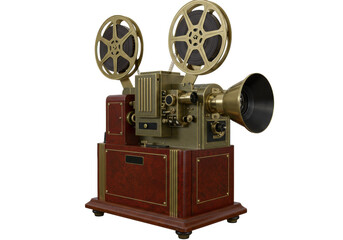 Obraz premium Isolated old movie projector, antique film equipment, cinematic media, vintage machinery