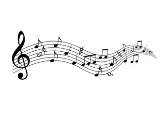 Musical notes and staff isolated on transparent background