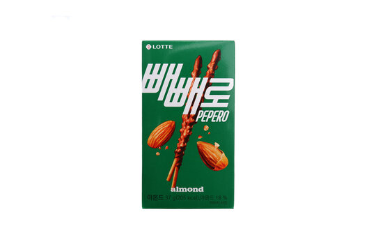 Seoul, South Korea - October 27, 2025: Lotte Confectionery's Pepero Almond Chocolate Coated Biscuit Sticks are being given out as a gift on November 11, Pepero Day in South Korea.