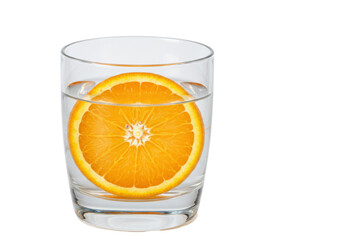 Isolated orange slice inside a glass of water healthy fruit beverage refreshment healthy