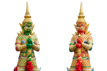 Thao Wessuwan is demon guardian, Red and Green Giant statue, Vessavana isolated on transparent background