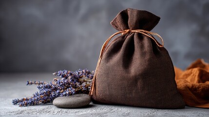 Discover serenity with a natural linen sachet filled with fragrant dried lavender and a smooth river stone