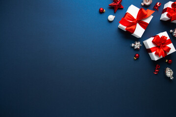 Merry Christmas and Happy Holidays greeting card, frame, banner. New Year. Noel. Red and white...