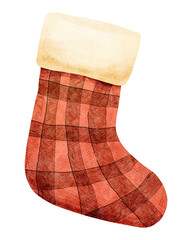 Watercolor Plaid Christmas Stocking Illustration