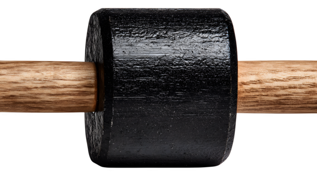 Close-up of rubber mallet and black rubber head, isolated on transparent background