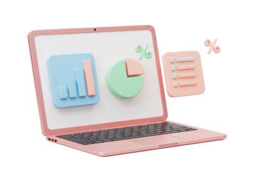 Isolated diagram of statistics data, charts with symbols of finance on laptop screen