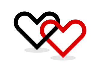 Two hearts linked each other. Two love symbol. 