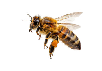 Detailed macro photograph of a honey bee isolated on transparent background