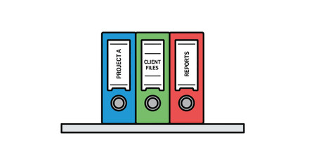Organized binders labeled 'Project A', 'Client Files', and 'Reports' on a shelf, symbolizing efficient data management.
