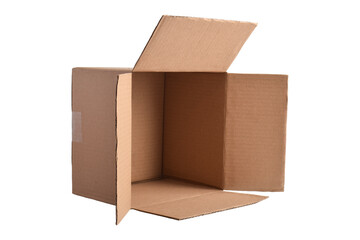 Opened cardboard box on a white background