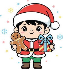 Cute Santa Claus Boy with Gifts