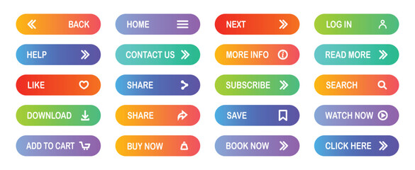 Gradient Color Web Buttons Set for Website and App Interface Design