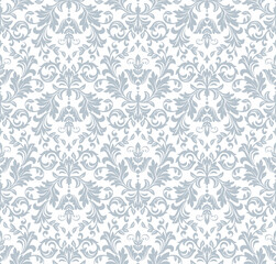Wallpaper in the style of Baroque. White and gray floral ornament. Seamless vector background. Graphic pattern for fabric, wallpaper, packaging. Ornate Damask flower illustration