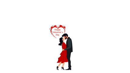 Romantic couple kissing with Happy Valentine’s Day heart isolated on white background