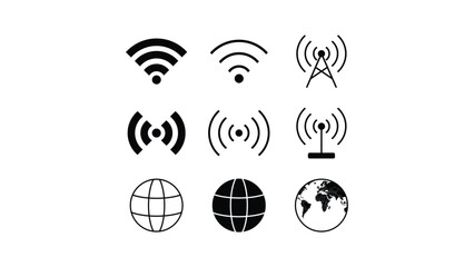 Wireless network and global internet connection icons isolated on white background