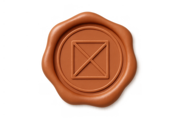 Mail message error icon stamped on a traditional amber brown wax seal, verifying failed communication or delivery