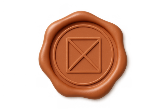 Mail message error icon stamped on a traditional amber brown wax seal, verifying failed communication or delivery - Powered by Adobe