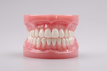 Obraz premium Realistic male dentist plastic jaw model displayed, showcasing detailed teeth structure for educational and training purposes in a clinical setting