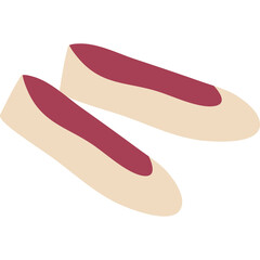Pair of ballet flat shoes in beige with maroon lining presented on a transparent background ideal for fashion and design projects
