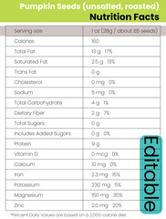 FDA Style Pumpkin Seed Nutrition Facts Label Vector EPS Design for Food Packaging