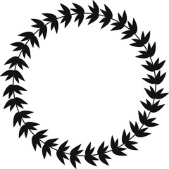 Black Laurel Wreath Border Graphic Element on Transparent Background Isolated Decorative Circle Frame Design.