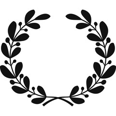 Black Laurel Wreath Symbol Of Victory And Achievement Isolated On White Transparent Background Decorative Element For Award Ceremony Celebration And Success