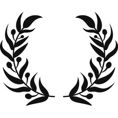 Black Laurel Wreath Symbol of Victory and Achievement Isolated on Transparent Background