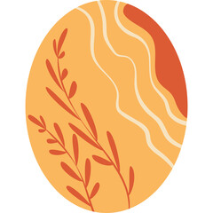 Oval Shape Abstract Illustration With Organic Shapes And Botanical Elements In Warm Orange And Beige Tones