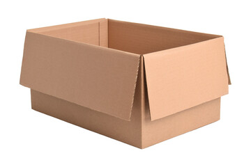 Opened cardboard box isolated on a white background.