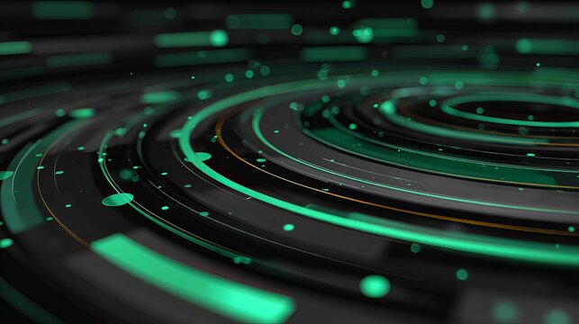 Dynamic background with swirling green light trails and glowing particles for modern tech or sci-fi concepts and designs, perfect for vibrant presentations
